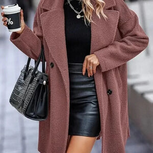 Faux Fur Coat Long Sleeve Lapel Fuzzy Fleece Outerwear Button Down